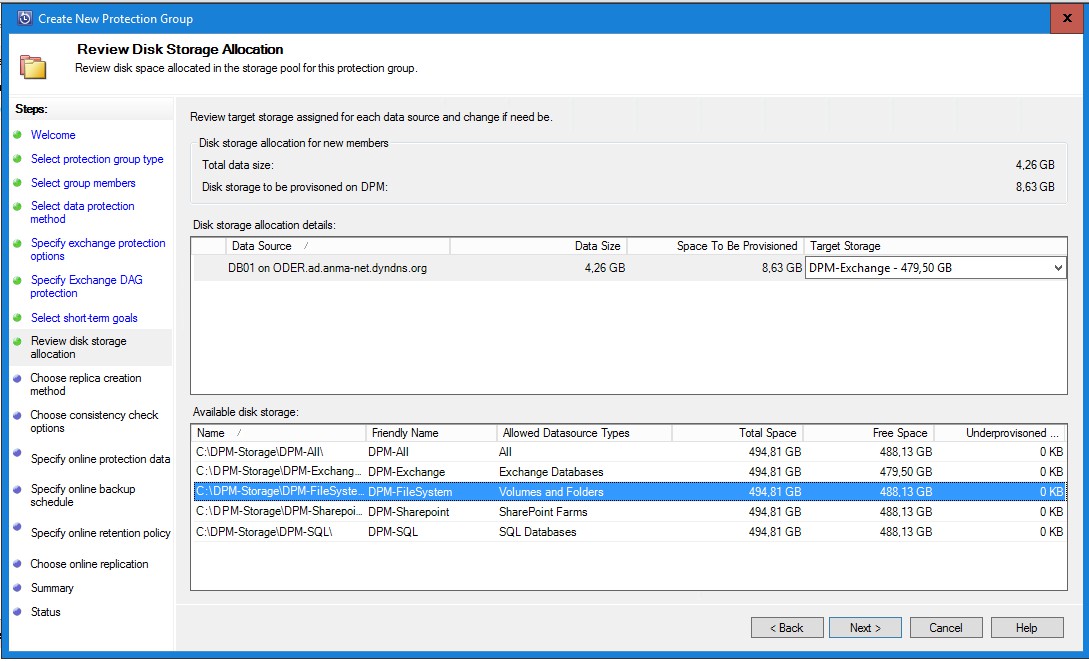 Storage Allocation Dialog