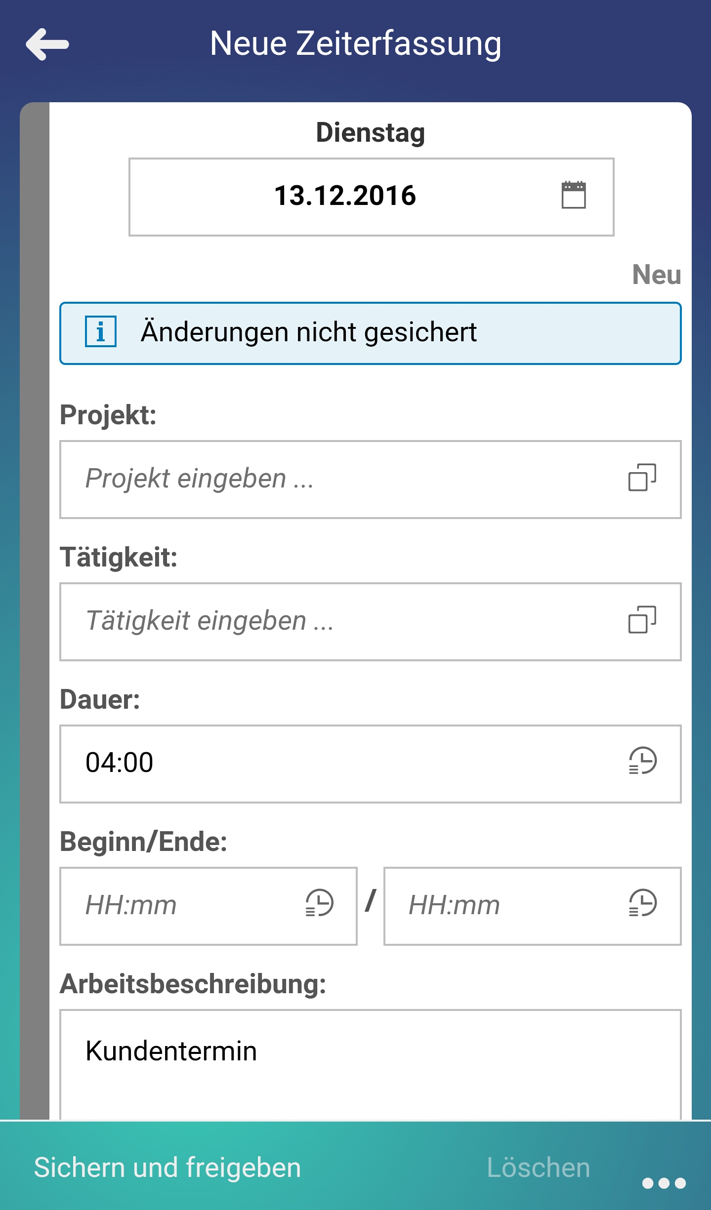 Kopie Kalendereintrag Zeiterfassungs-App SAP Business ByDesign