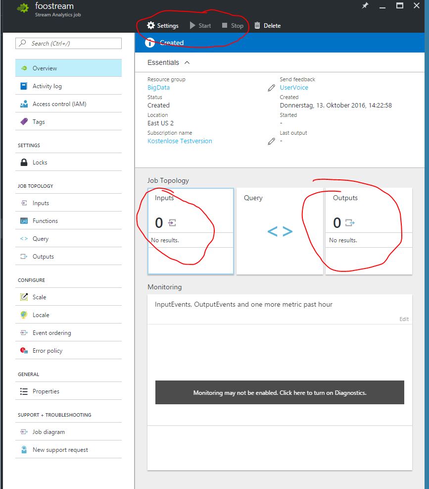 Stream Analytics einrichten Schritt 3