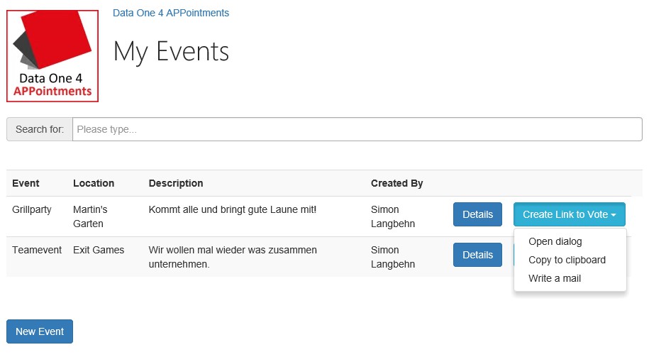 Übersicht der Anwendung als SubSite in SharePoint