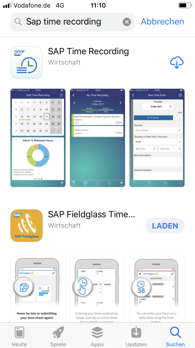 SAP Business ByDesign Time Recording App - Installation aus dem Apple App Store