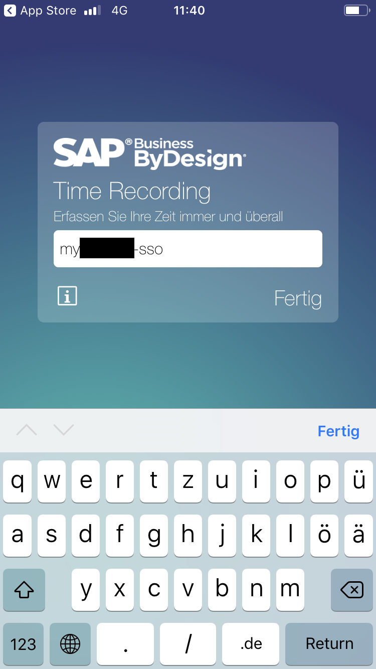 SAP Business ByDesign Time Recording App - Eingabe der System-URL