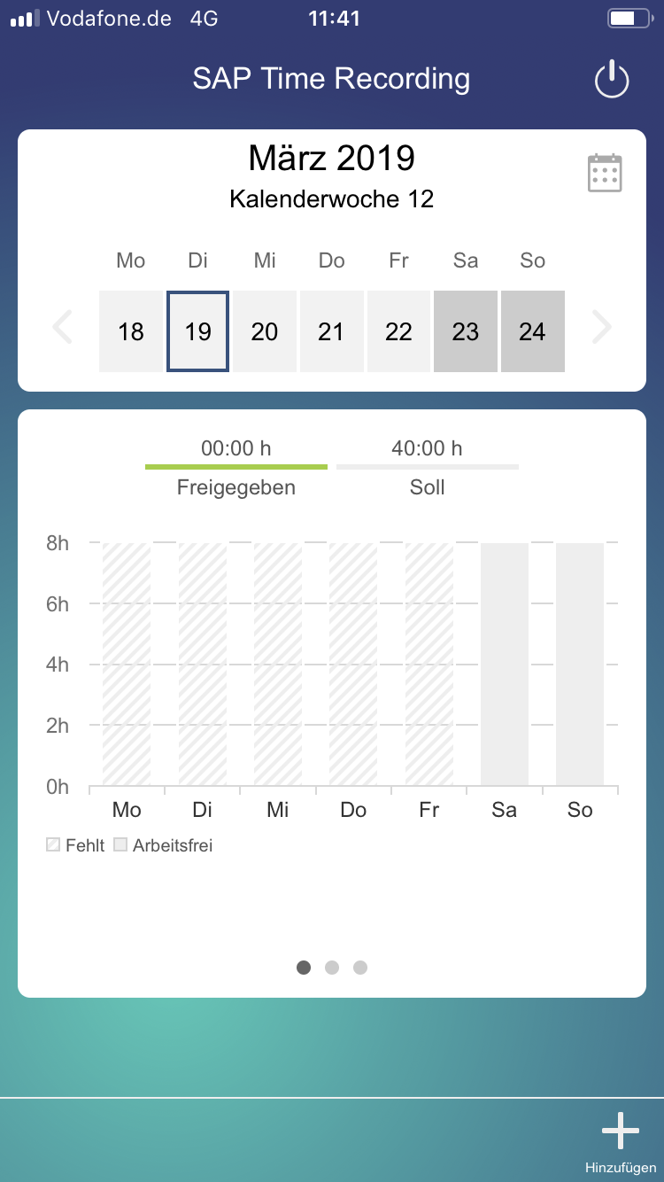 SAP Business ByDesign Time Recording App - Startbildschirm