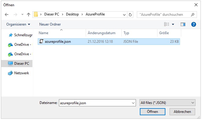 Azure Profil öffnen