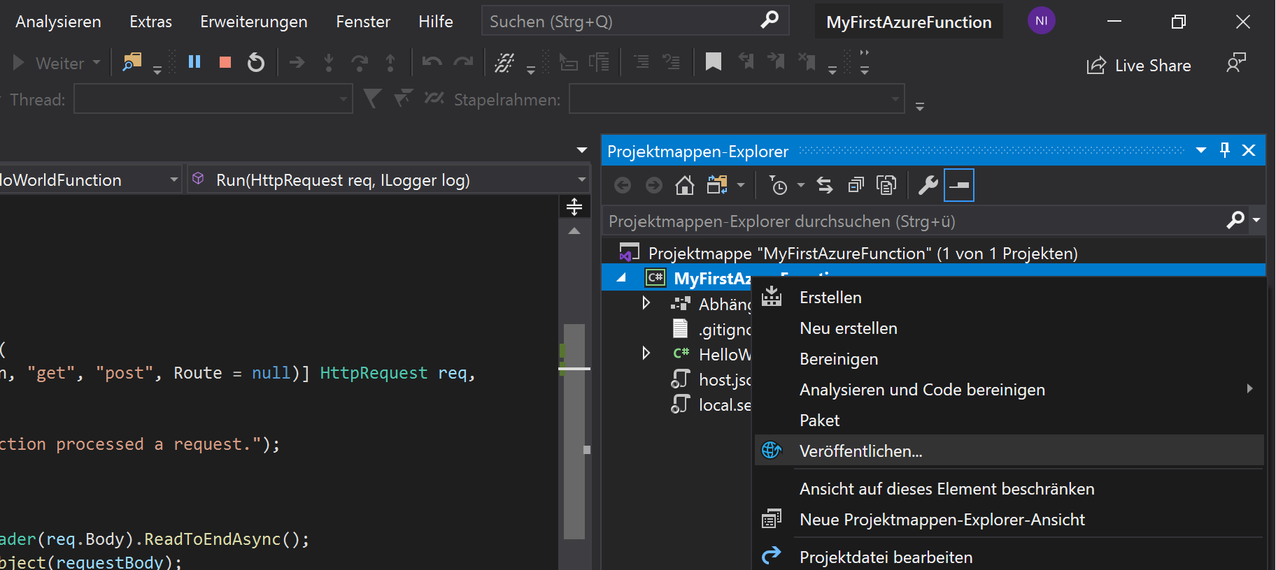 Azure Function Deployment konfigurieren