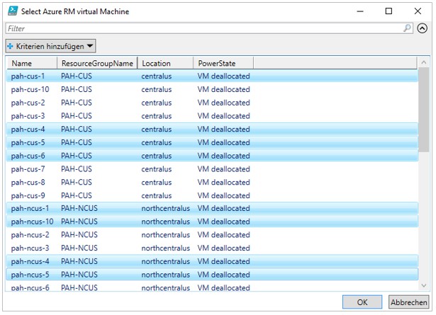 Virtuelle Maschinen auswählen