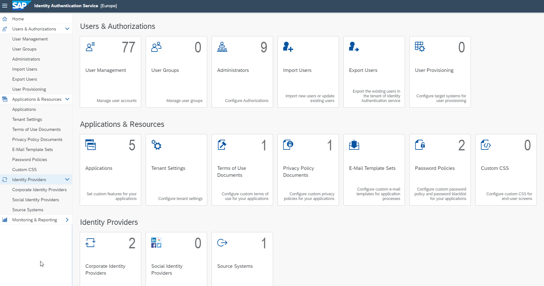 Screenshot System SAP Identity Authentication Service